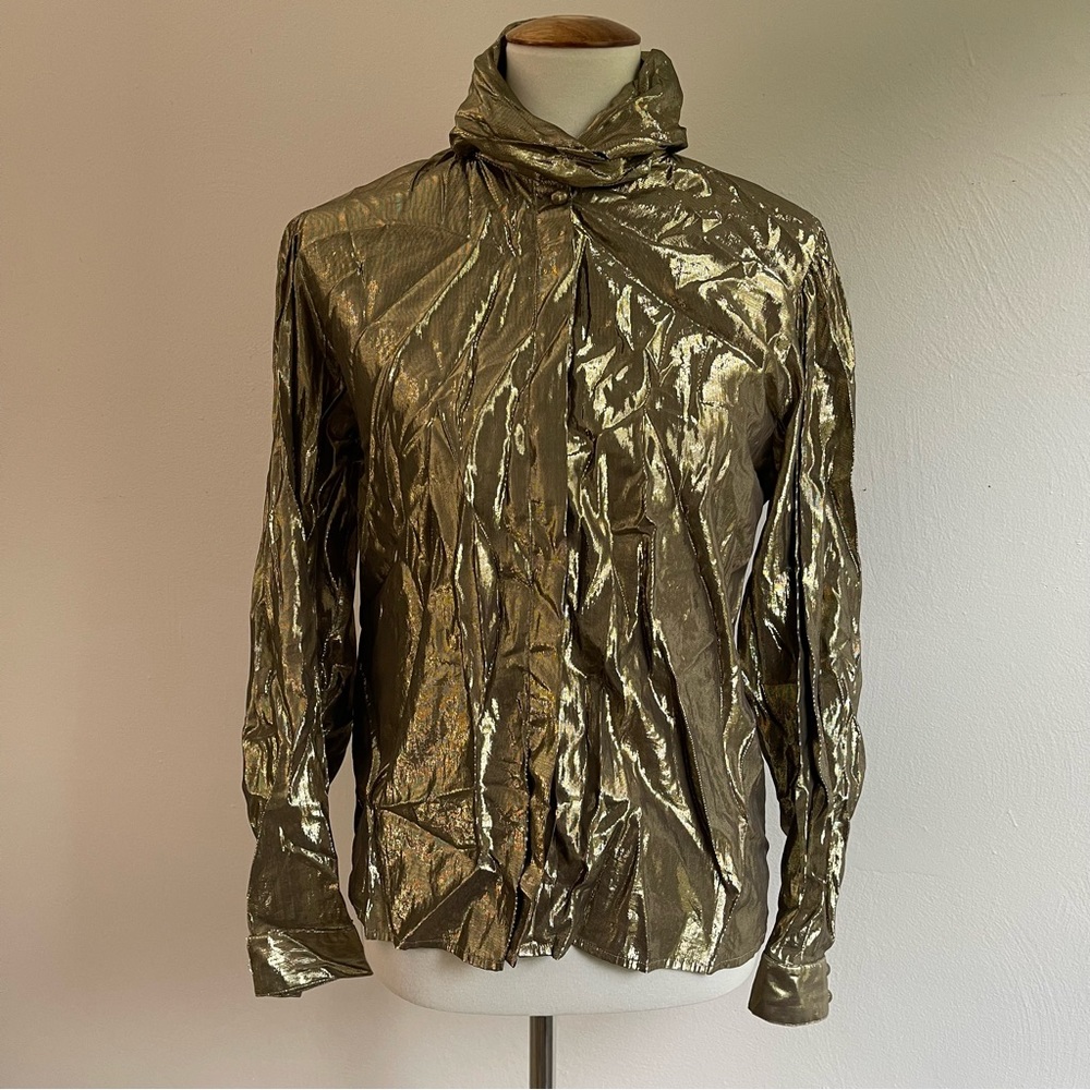 Vintage Long Sleeve Button Up Metallic Gold Blouse